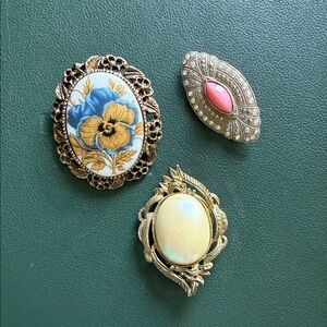 Vintage Brooch Trio - Elegant Floral, Gemstone, and Silver